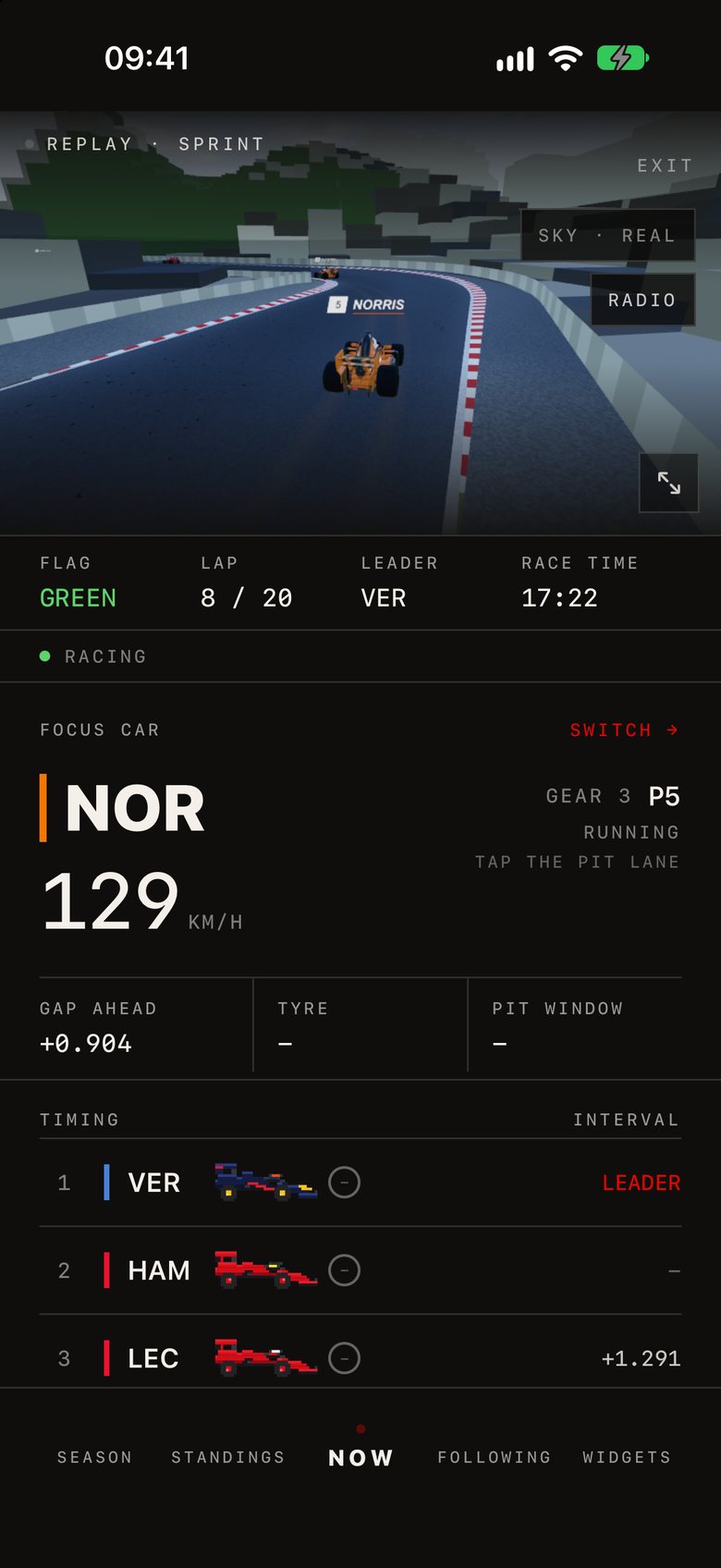 Chasing Norris through Singapore in the sprint replay, lap 8 of 20