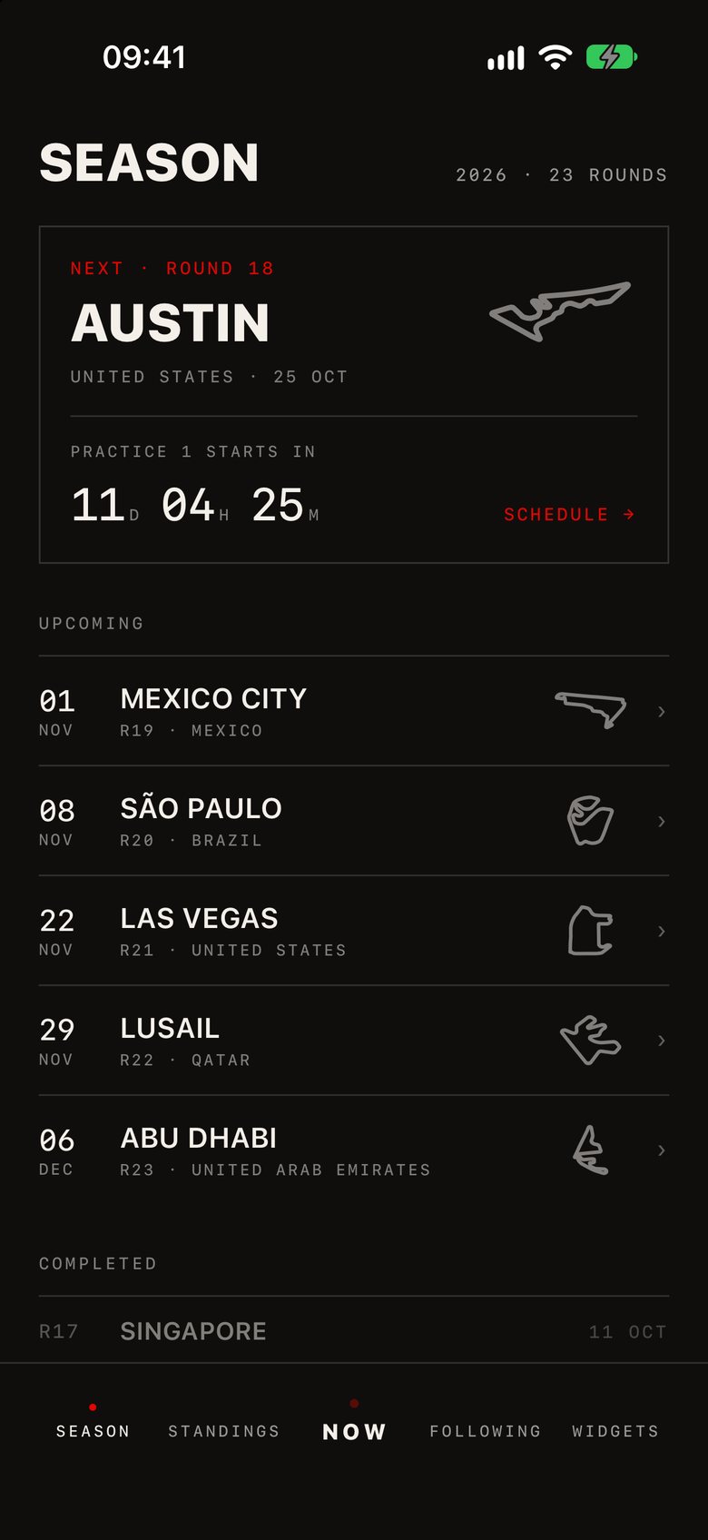 The season calendar: Austin next, then every round to Abu Dhabi