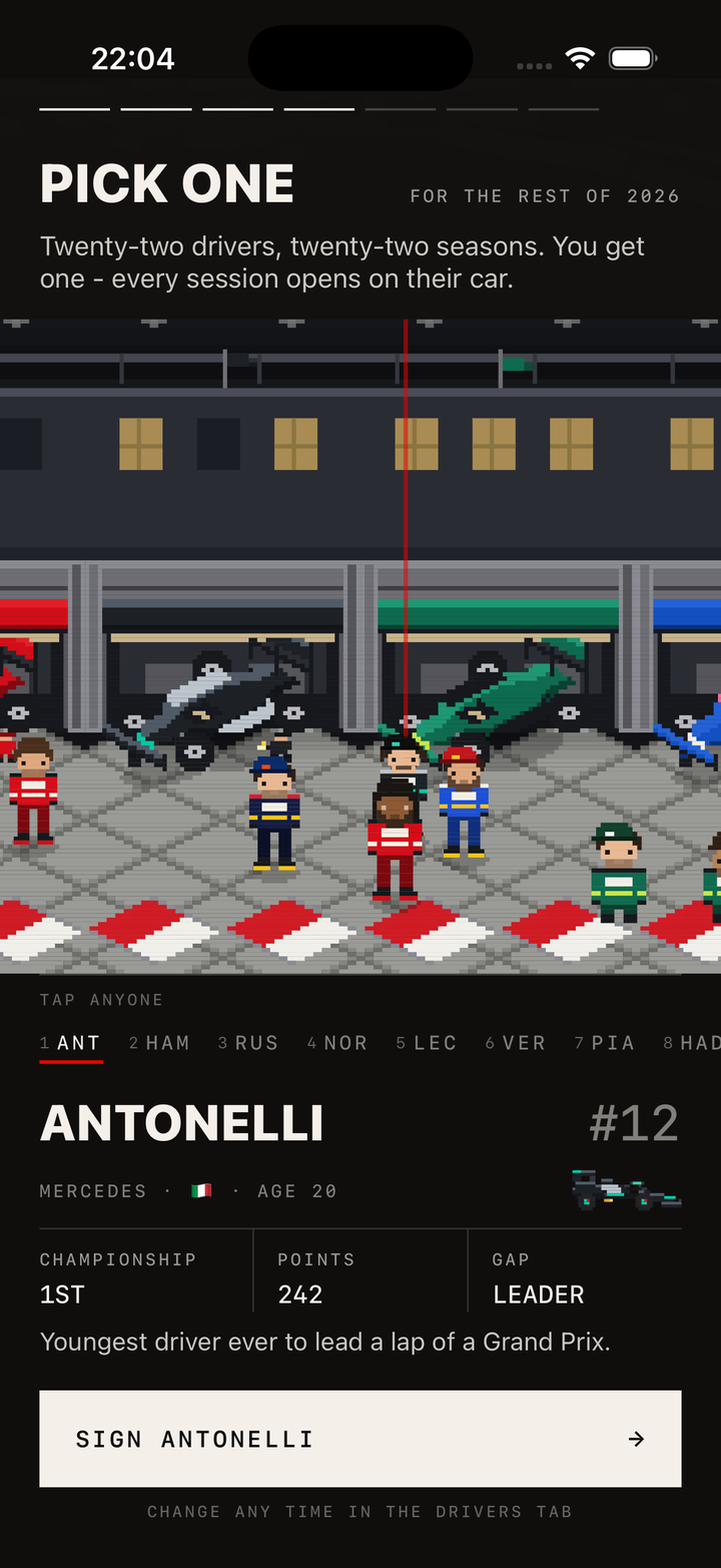 The pixel paddock driver picker